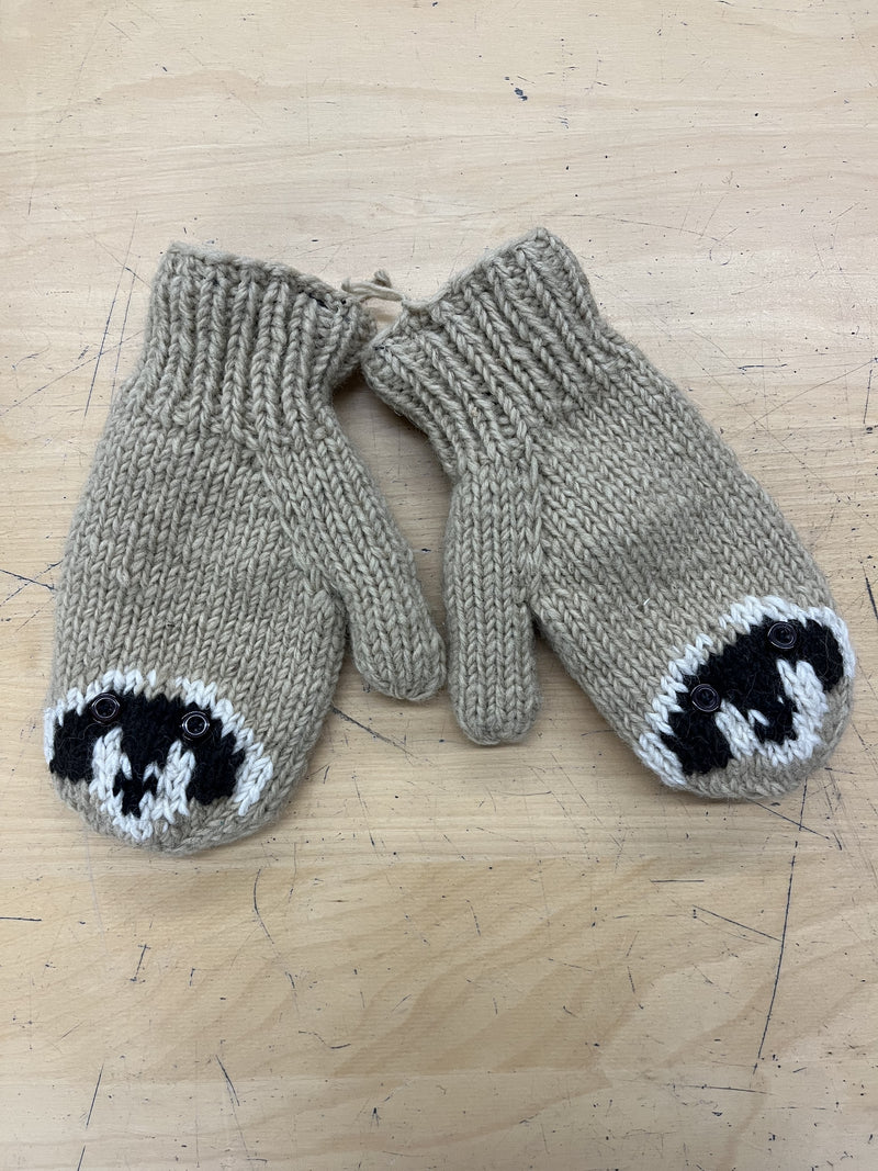 Knit Mittens - Brown Raccoon