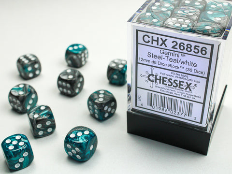 36 Gemini Steel-Teal w/ White 12mm D6 Set - CHX26856
