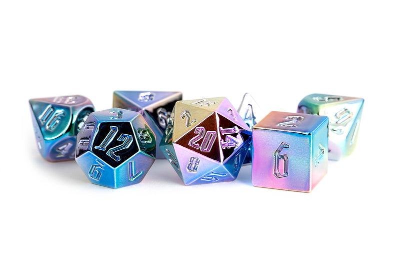 Aluminum Plated Dice Set of 7 - Rainbow Aegis Uninked