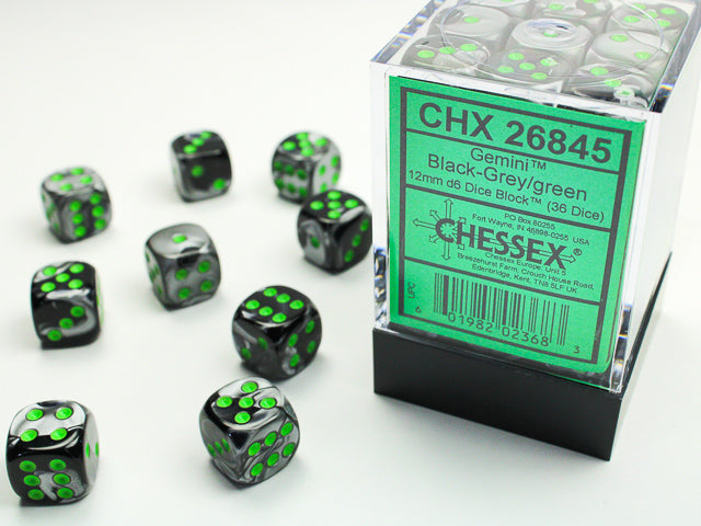 36 12mm Black-Grey/green Gemini d6 Dice CHX26845