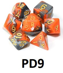 Marble Dice Set: Orange/Silver PD09