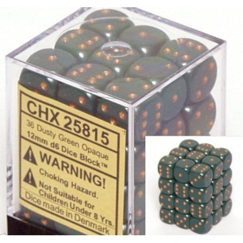 36 Dusty Green/copper Opaque 12mm D6 Dice Block - CHX25815