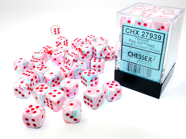 36 12mm Pop Art w/Red Festive D6 Dice - CHX27939