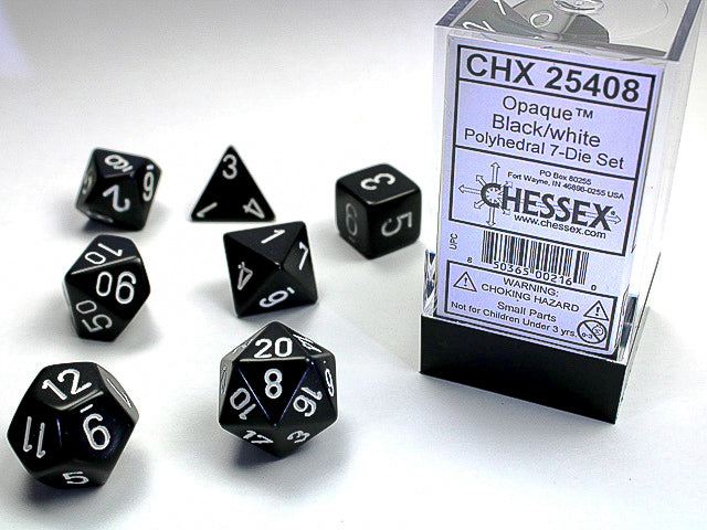 Opaque Black/white Polyhedral 7-Die Set CHX25408
